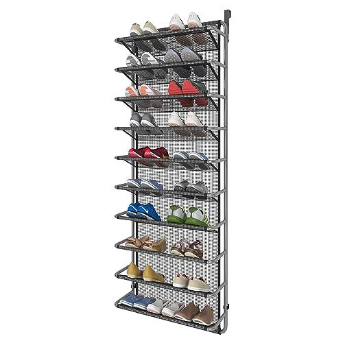 10 Tier Shoe Rack Over The Door Shoe Organizer Hanging Shoe Storage The Door Shoe Rack for Closet Pantry Wall Floating Shelves (10 Tier, Silver Grey)