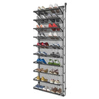 10 Tier Shoe Rack Over The Door Shoe Organizer Hanging Shoe Storage The Door Shoe Rack for Closet Pantry Wall Floating Shelves (10 Tier, Silver Grey)