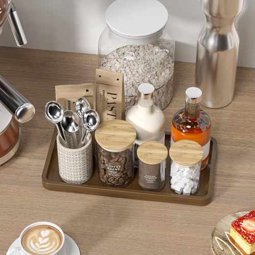 Weenson Bathroom Vanity Tray for Soap Dispenser, Perfume, Makeup, Dresser Jewelry, Decor, Candle, Bamboo Kitchen Tray for Counter Coffee Spice Salt Brown Toilet Tank Tray11.81”L x 6.1”W x 0.79”H - color: Brown, size: 11.8" x 6.1" x 0.8"