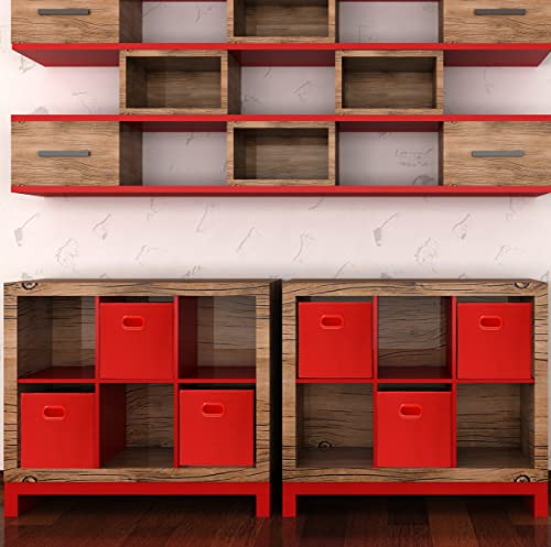 Simple Houseware Foldable Cube Storage Bins with Handles, 11-Inch, Red, 6-Pack, Fabric Cubes Organizer for Closet or Shelves - color: Red