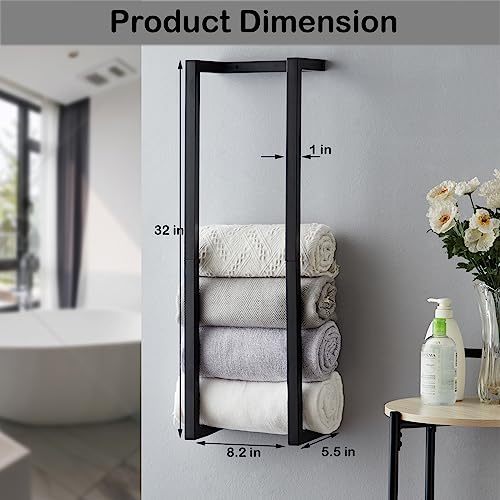 Towel Rack for Rolled Towels, Towel Rack for Bathroom,Wall Mounted Metal Bathroom Organizer, Bath Towel Holder Wall for Modern Small Space Bathroom Towel Storage (Black) - color: Black