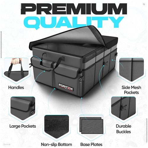 FORTEM Trunk Organizer For SUV Car Trunk Organizer, Foldable Storage, Car Accessories for Women Men, Collapsible Bag, Perfect Christmas Gifts, 600D Oxford, Non Slip Bottom, Straps, Soft Cover (50L) - color: Grey, size: Medium (50L)