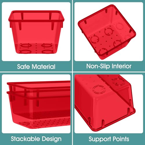 WOWBOX 25 PCS Plastic Drawer Organizer Set, 4 Sizes Desk Drawer Divider Organizers and Storage Bins for Makeup, Jewelry, Gadgets for Kitchen, Bedroom, Bathroom, Office, Clear Red - color: Red
