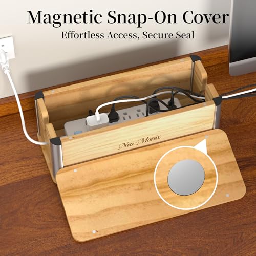 Delamu Wooden Cable Management Box, Retro-Inspired Cord Organizer Box for Home Office, Large Cord Hider Box Hides Cords and Power Strips, Floor Cord Covers, 14.3" x 6.0" x 5.5", Light Wood Color - color: Light wood color