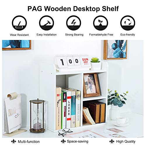 PAG Desktop Shelf Freestanding Wood Small Bookshelf Desk Supplies Organizers and Accessories Storage Display Rack Office Decor for Women, White - color: White, size: Style 2