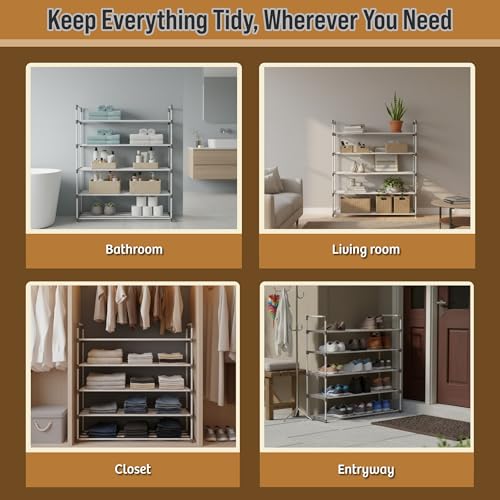 Home-Complete Shoe Rack – 5-Tier Shoe Organizer for Closet, Bathroom, Entryway – Shelf Holds 25 Pairs of Sneakers, Heels, and Boots (White) - color: White, size: 5-Tier