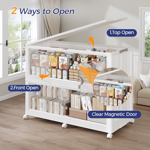 300Gal/1200QT 5-Tiers Extra Large Stackable Storage Bins with Lid, Collapsible Cabinet Closet Organizer Plastic Container Box with Wheels Doors Drawers for Living Room Kitchen Office, White - size: 60Gal, style: 5Pack