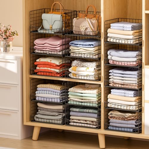 Hongtamoya 5-Tier Stackable Closet Organizers and Storage Shelves, Extend Clothing Closet Shelf Bins for Wardrobe Kitchen Office Bathroom, Clothes Organizer System-Wider Mouth Design, Black - color: Black, size: 5 Tier | Stackable