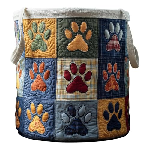 Quilted Laundry Basket with Handles, Large Soft Fabric Storage Hamper for Clothes, Toys & Blankets, Boho Floral Collapsible Basket for Nursery, Bedroom, Laundry Room - color: Catclaw, size: M-16X22In