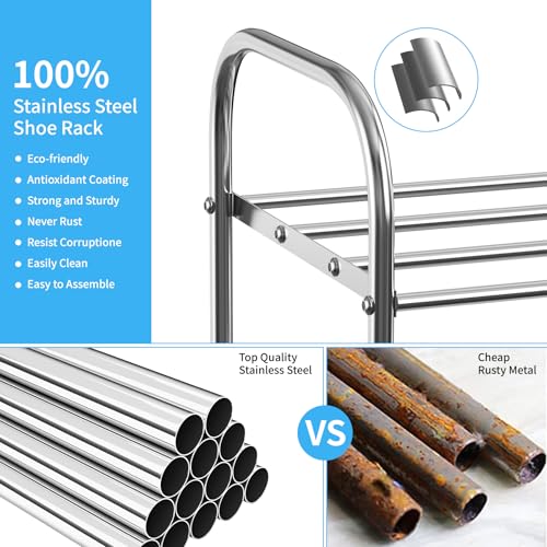 4 Tier Expandable Shoe Rack for Closet, Stainless Steel Shoe Shelf, Strong Weight Capacity Shoes Organizer, Easy to Install and Saving Space Standing Shelf with Sturdy Frame(4 Tier) - size: 4 Tier