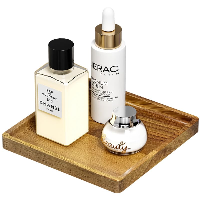 WEENSON Square Acacia Wood Bathroom Vanity Tray for Soap Dispenser, Toiletries, Makeup, Perfume, Decor, Kitchen Tray for Counter Salt Spice, Toilet Tank Tray for Candle, Nightstand 7.9"x7.9" - color: Acacia, size: 7.9" x 7.9" x 0.8"