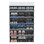 12-Tier Portable 72 Pair Shoe Rack Organizer, 36 Grids Tower Shelf Storage Cabinet Expandable Stackable Space with Door for Heels, Boots, Slippers Black