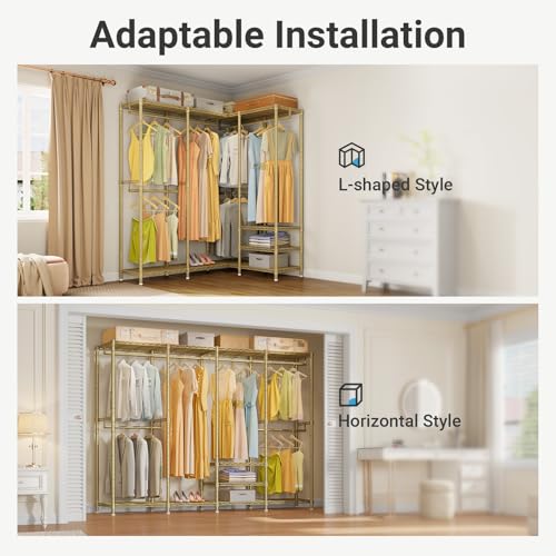 VIPEK V40 Heavy Duty Clothes Rack, 1110lb Capacity Sturdy Metal Garment Rack, Clothing Rack with 6 Shelves & 4 Hang Rods, Adjustable Open Wardrobe Closet Organizer for Bedroom/Apartment/Retail, Gold - color: Gold, size: V40 Regular