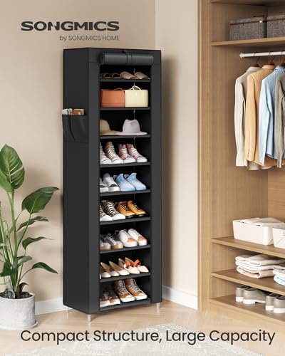 SONGMICS 10-Tier Shoe Rack, Shoe Storage Cabinet with Dustproof Cover, Free-Standing Storage Organizer for Closet, Entryway, Hold 20 Pairs of Shoes, for Sneakers, High Heels, Black URXJ034BH01 - color: Black, size: 10 Tiers (18.9"W)