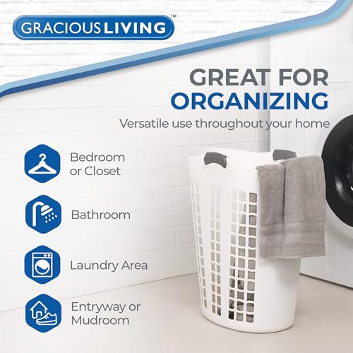 Gracious Living Laundry Basket, Easy Carry Flex Collapsible Hamper, 87.5 Liters, White - Large Plastic Clothes Storage Organizer for Home, Bathroom, and Bedroom - size: 1 Pack