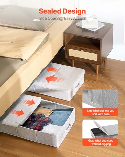 VEVOR Under Bed Storage with Lids, 31.7 x 15.9 x 6.1 Inch, 48L Large Underbed Clothes Storage Containers, Low Profile Gray Under Bed Drawer Shoe Organizer Bins Box for Blanket Shoe Bedroom, 2 Pack - style: A
