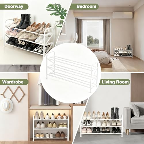 3-Tier Shoe Rack for Closet, 16"-32" Expandable ShoeRackAdjustable for Entryway Closet Doorway SturdyMetal, White - color: White 3 Layers and 3 Tubes