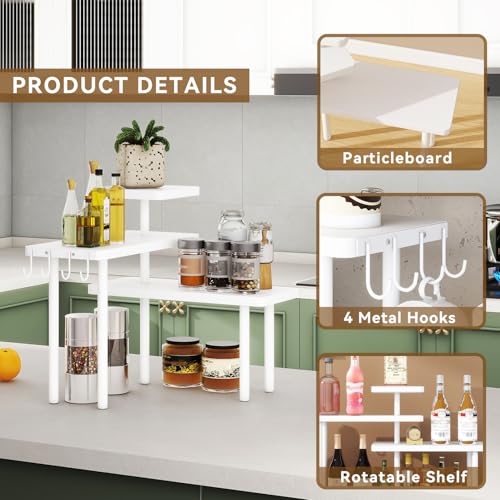 IBUYKE Countertop Organizer,3-Tier Spice Racks,Kitchen Counter Corner Shelf,4 Side Hooks,Adjustable Countertop Shelf for Kitchen, Bathroom, Coffee Bar, Cabinet, Desk,White,TLJ023W - color: White, size: 1 pack (Improved)