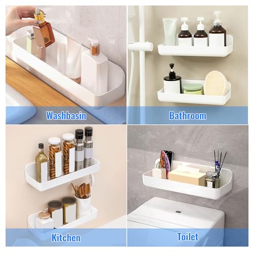 Diesisa 2pc Acrylic Wall Mounted Shower Caddy, Adhesive Shelf, Bathroom Shelves for Wall, No Drilling Hang Walls,Stick on Shelf, with Self Adhesive Tape, for Bathroom, Kitchen, Living Room - color: 2pcs-white