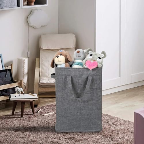 ZERO JET LAG Slim Laundry Hamper With Handles Collapsible Laundry Basket Thin Dirty Clothes Basket Narrow Laundry Bag Foldable Dirty Cloth Hamper 45L (24 inches,Dark Grey) - color: Dark Gray- With Handles