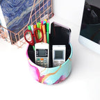Round Leather Art Supply Organizer,Remote Control Holder,360-degree Rotating Pen Organizer with 4 Compartments(1-Red Green Splash Ink) - color: 1-Red Green Splash Ink