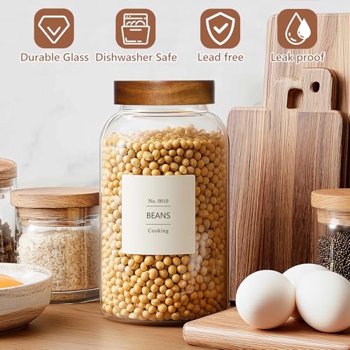 KEYWING 88oz Large Glass Jars with Airtight Acacia Wood Lids, Set of 3 Food Storage Containers for Flour, Sugar, Rice, Pasta, Cereal, Cookies – Includes 126 Labels - size: 88 Fl.oz