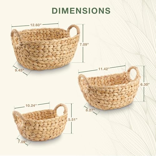Set of 3 Wicker Storage Baskets for Organizing - Woven Decorative Baskets with Handles - Organizers for Bathroom, Kitchen, and Shelves (Natural) - color: Natural Hyacinth