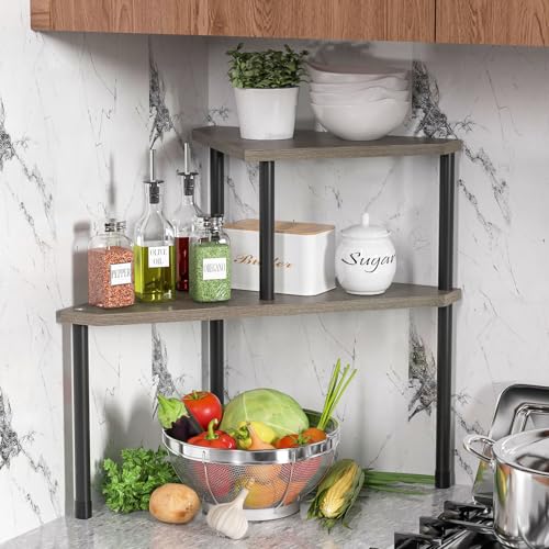 Weenson Bathroom Counter Organizer Over Sink Organizer for Toiletries, Makeup, Kitchen Countertop Organizer Spice Rack for Salt, 2-Tier Corner Counter Shelf for Coffee Area Storage(Rustic Grey) - color: Rustic Grey