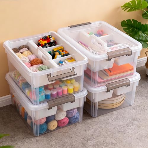 Citylife 17 QT Plastic Storage Bins Clear Storage Box with Removable Tray Stackable Latching Box with Handle for Oraganizing Tool, Craft, Office, Orange - size: 17 Qt- 1 Pack-H