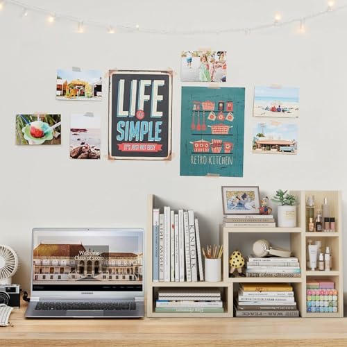 NUTIKAS Desk Shelves Desktop Organizer Shlef - Natural Wood Tone Office Organization for Top of Desk Organizers and Accessories Corner Bookshelf Table Top Shelving Small Hutch Decorations for Office - color: Natural Wood Tone