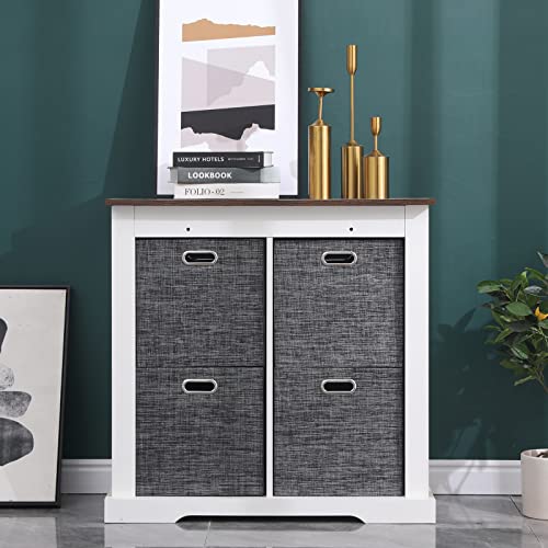 Cube Storage Bins 13×13 Inch Linen Foldable Box with Handles, Collapsible Organization Basket Set of 4 Large Capacity Drawer for Closet Shelf Cabinet Bookcase Bedroom, Black - color: Black