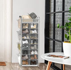 Simple Houseware 16 Cube Shoe Stand Tower Rack 8 Tier with Top Shelf and Side Hanging Pockets, Gray - color: Gray
