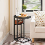 HOOBRO Foldable End Table, C Shaped Side Table with Storage Shelf, Small Snack Table Suitable for Living Room Bedroom Small Spaces, Easy Assembly, Black BK29SF01 - color: Black