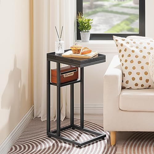 HOOBRO Foldable End Table, C Shaped Side Table with Storage Shelf, Small Snack Table Suitable for Living Room Bedroom Small Spaces, Easy Assembly, Black BK29SF01 - color: Black