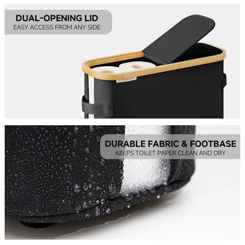StorageWorks Toilet Paper Storage Baskets with Dual Flip Lids, Toilet Paper Organizer for Bathroom, Toilet Paper Container with Side Pocket, Holds 9 Mega or 12 Regular Rolls, Medium, Black - color: Black, size: Medium