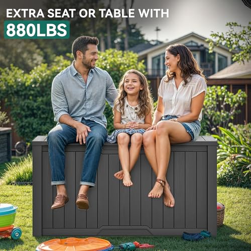 YITAHOME XXL 240 Gallon Large Outdoor Storage Deck Box for Patio Furniture, Outdoor Cushions, Garden Tools and Sports/Pools Equipment, Weather Resistant Resin, Lockable (Dark Gray) - color: Dark Gray, size: 240 Gallon, style: Deck Box