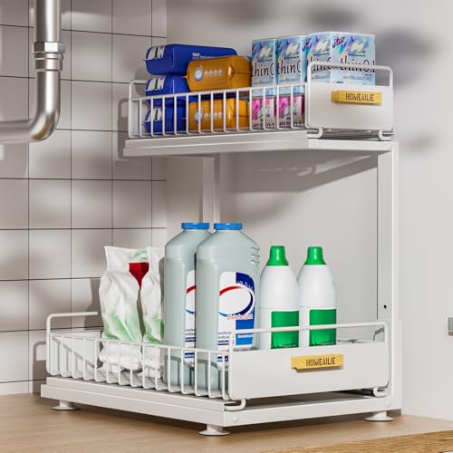 Under Sink Organizer, High Adjustable 2 Tier Under Kitchen Sink Organizer, Multi-Purpose Storage Shelf for Kitchen Bathroom Cabinet, White - color: White, size: 1 Pack Double Layer