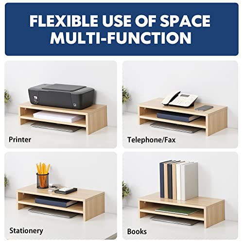 FITUEYES Monitor Stand - 2 Tier Computer Monitor Riser with 21.3 Inch Shelf, Wood Desktop Stand for Laptop Computer Screen, Desk Organization, Office Supplies - color: Oak, size: 21.3“