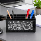 SHYFOY Glass Remote Control Holder with 6 Compartments TV Remote Caddy Storage Box,Desktop Organizer Store Controller,Glasses,Brush,Media Player,Pen,Space Saver for Bedside Table/Office Desk(Black)