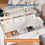 Garvee 31.5-Inch Wide Vanity with Chair, Womens Vanity with Stool, LED Mirror, Hairdryer Holder, Power Outlet, 3 Lighting Color Adjustable - color: White Vanity With Chair
