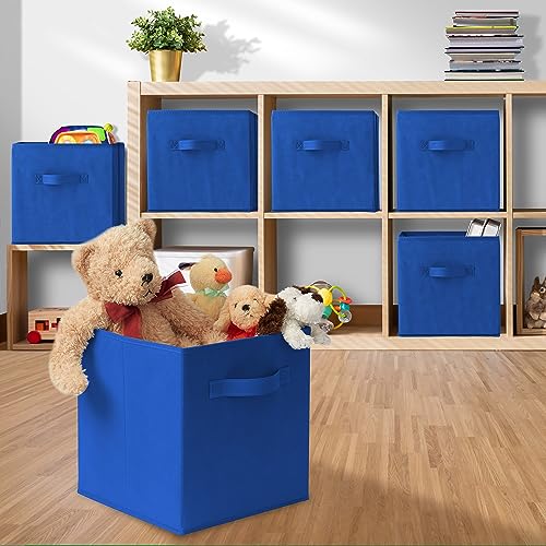 Casafield Set of 6 Collapsible Fabric Cube Storage Bins, Royal Blue - 11" Foldable Cloth Baskets for Shelves, Cubby Organizers & More - color: Royal Blue, size: 10.5" x 10.5" x 11"