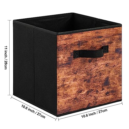 Stero Fabric Storage Cubes, 6 Pack Foldable Storage Bins with Handle, 11 Inch Box for Shelves, Closet, Organizer, Rustic Brown and Black - color: Rustic Brown and Black, size: 11"-6 Pack
