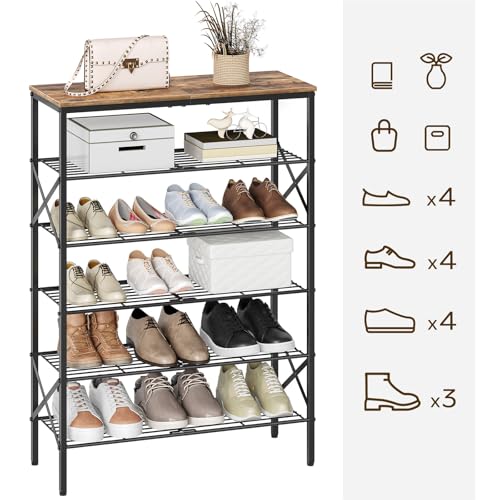 YATINEY 6-Tier Shoe Rack, Shoe Storage Organizer for Closet, Free Standing Shoe Organizer with Metal Mesh Shelves, 24 Pairs of Shoes, Rustic Brown and Black SS06BR - color: Rustic Brown + Black, size: 27.8" x 10.8" x 39.2"