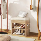 YMYNY Small Shoe Storage Bench with Cushion and Drawer, 2 Tier Adjustable Entryway Bench with Storage, Wooden Shoe Rack Bench for Entryway, Living Room, Hallway, Bedroom, Light Natural, HSC002R - color: Light Natural