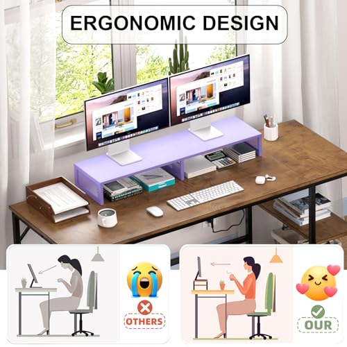 Dual Computer Monitor Stand Riser, Desk Organizers and Accessories, Printer & TV Stand, Desk Shelf, Office Desk Accessories & Desktop Workspace Organizer for Office Supplies, Purple - color: Purple