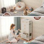 Crestlive Products Vertical Dresser Storage Tower - Sturdy Steel Frame, Wood Top, Easy Pull Fabric Bins, Wood Handles - Organizer Unit for Bedroom, Hallway, Entryway, Closets - 7 Drawers (Beige) - color: Beige, style: 7 Drawers