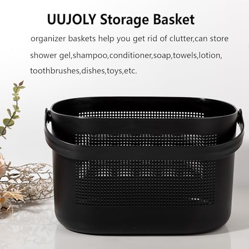 UUJOLY Plastic Storage Baskets with Handles, Shower Caddy Shelf Organizers Basket for Bathroom, Kitchen, Dorm Room, Black - color: Black, size: 1 Pack