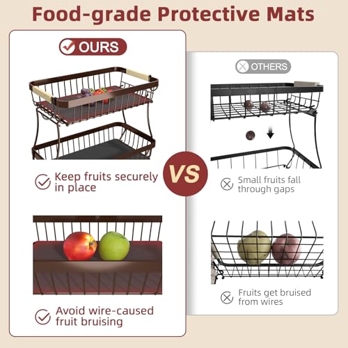 Sevenblue 2 Tier Large Fruit Basket for Kitchen Counter with 2 Mobile Banana Hangers, 2026 Pro Detachable Metal Fruit Bowl with Wooden Handle (Brown, 2 Tier) - color: Brown, size: 2 Tier