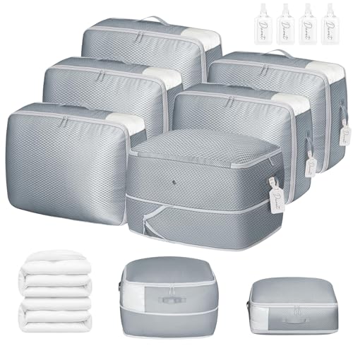 DIMJ Comforter Storage Bag 6 Pack - Blanket Storage Organizer Compression Bags, Large Capacity Ultra Space Saving Self Compression Organize for Bedding, Pillow, Duvet, Sheet Storage with Zipper Window - color: Gray, size: 66L x 6 Pack