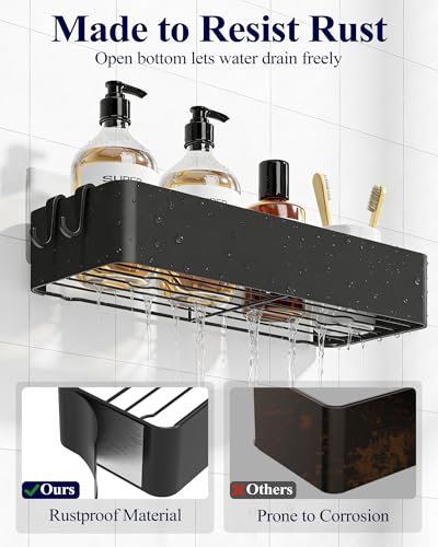 Kitsure Shower Caddy - 2 Pack Adhesive Shower Organizer, Rustproof Metal Shelves, No-Drill Bathroom Organizers and Storage, Black, Large - color: Black, size: Large